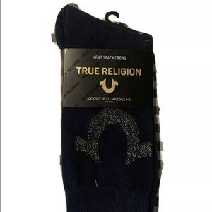 MENS True Religion Blue Crew SOCKS with Horseshoe SZ 10-13 NEW
